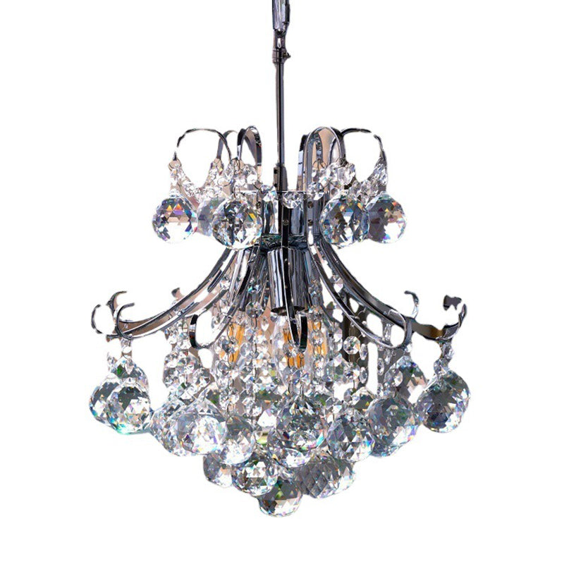 Modern Luxury Crystal String Hardware Arc Frame 4-Light Chandelier For Living Room