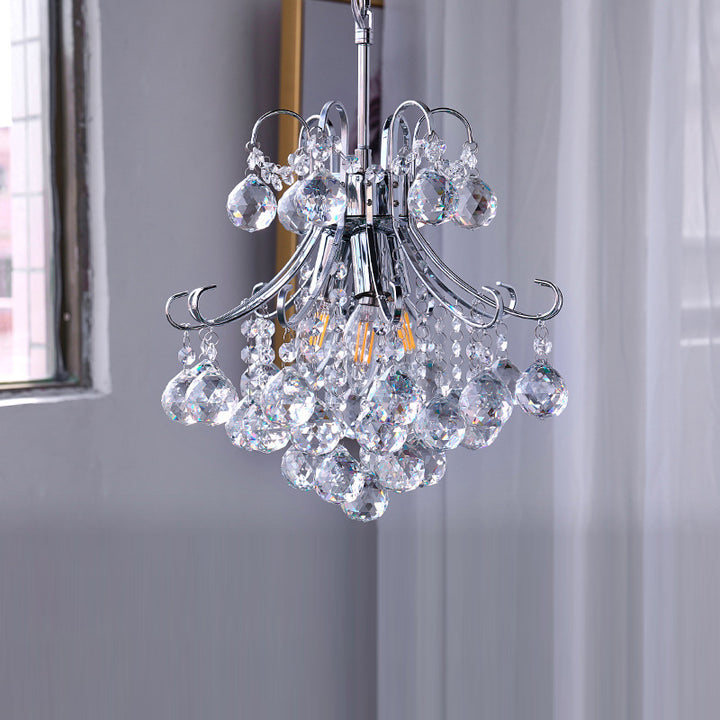 Modern Luxury Crystal String Hardware Arc Frame 4-Light Chandelier For Living Room