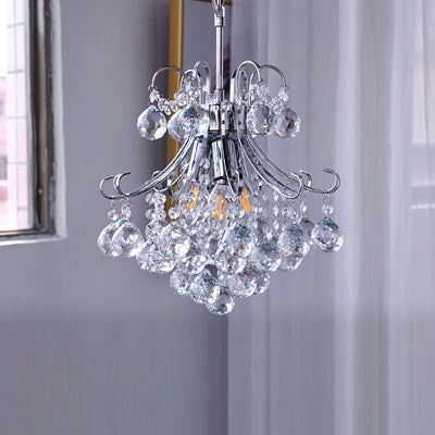 Modern Luxury Crystal String Hardware Arc Frame 4-Light Chandelier For Living Room