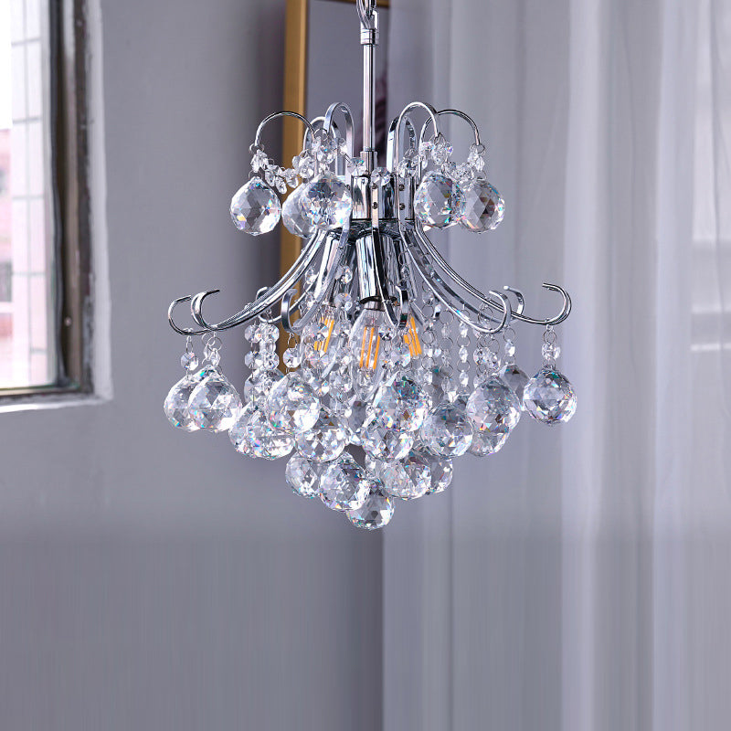 Modern Luxury Crystal String Hardware Arc Frame 4-Light Chandelier For Living Room