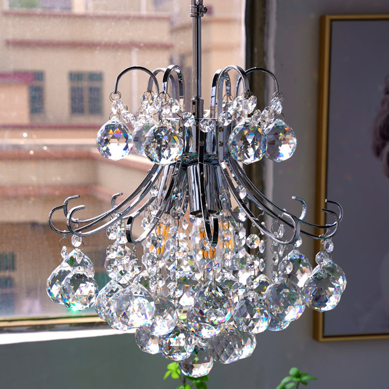 Modern Luxury Crystal String Hardware Arc Frame 4-Light Chandelier For Living Room