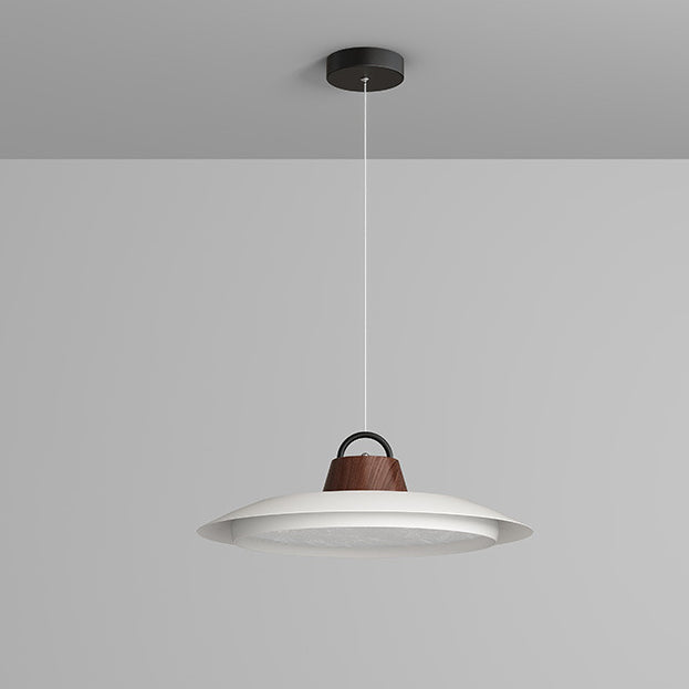 Contemporary Creative Woodgrain Aluminum Flying Saucer Shade LED Pendant Light For Living Room