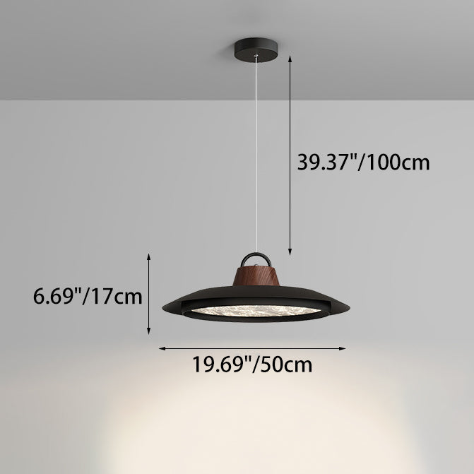 現代的なクリエイティブ木目調アルミニウム飛行円盤シェードLEDペンダントライト リビングルーム用 
