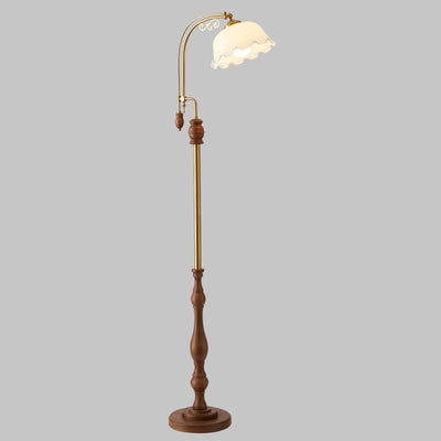 Traditional French Crackled Glass Flower Shade Wood Iron 1-Light Standing Floor Lamp For Bedroom