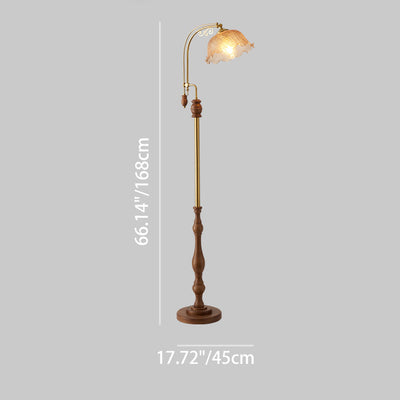 Traditional French Crackled Glass Flower Shade Wood Iron 1-Light Standing Floor Lamp For Bedroom