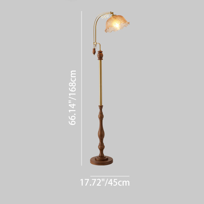Traditional French Crackled Glass Flower Shade Wood Iron 1-Light Standing Floor Lamp For Bedroom