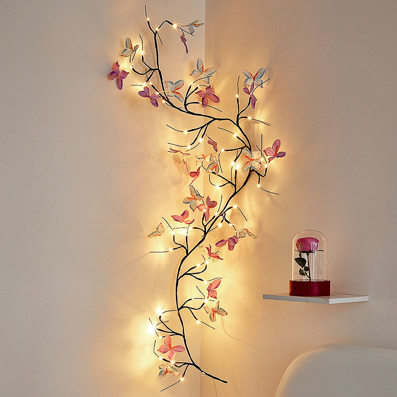 Lampe murale LED imitation branches de papillon en tissu créatif contemporain pour décoration de salon 