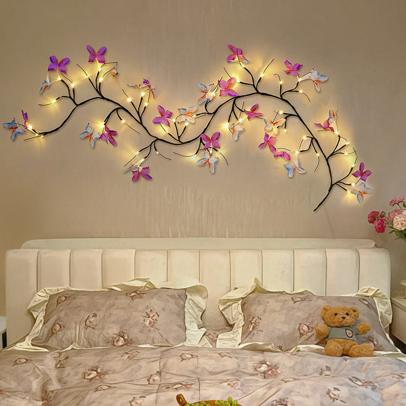 Lampe murale LED imitation branches de papillon en tissu créatif contemporain pour décoration de salon 