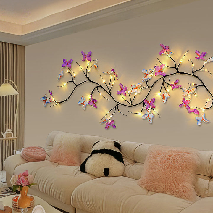 Lampe murale LED imitation branches de papillon en tissu créatif contemporain pour décoration de salon 