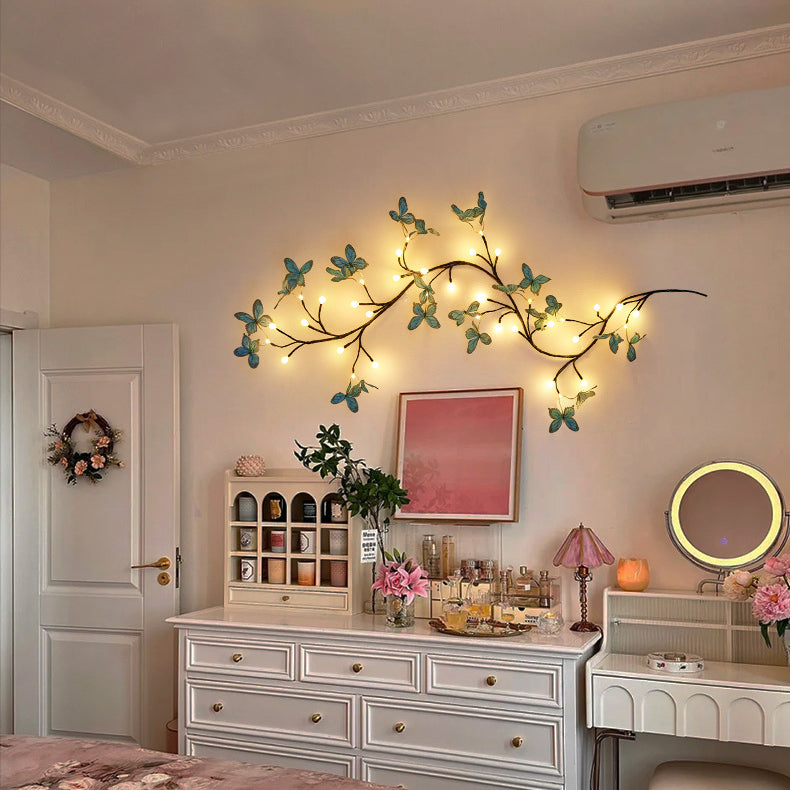 Lampe murale LED imitation branches de papillon en tissu créatif contemporain pour décoration de salon 