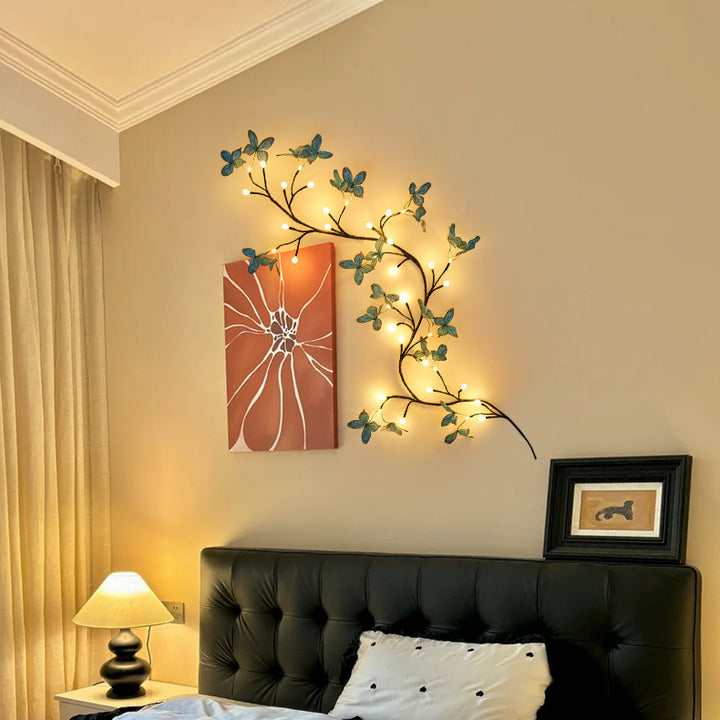 Lampe murale LED imitation branches de papillon en tissu créatif contemporain pour décoration de salon 