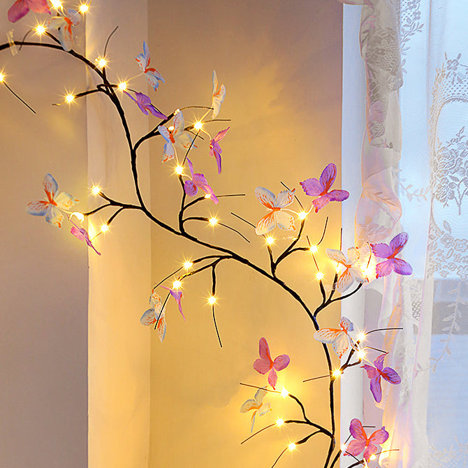 Lampe murale LED imitation branches de papillon en tissu créatif contemporain pour décoration de salon 