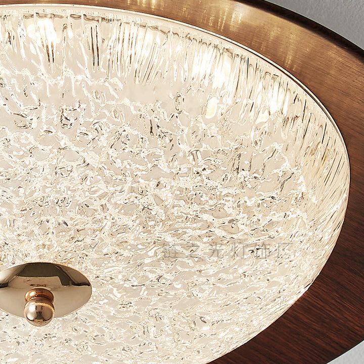 Traditional Vintage Iron Faux Woodgrain Acrylic Round LED Semi-Flush Mount Ceiling Light For Living Room