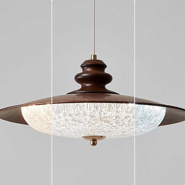 Lámpara colgante LED redonda de acrílico con efecto de madera vintage tradicional para sala de estar 
