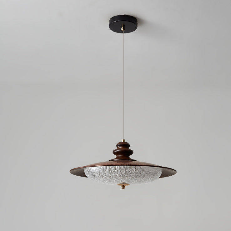 Lámpara colgante LED redonda de acrílico con efecto de madera vintage tradicional para sala de estar 