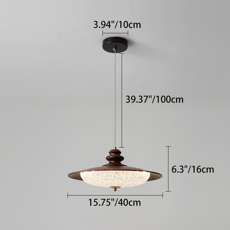 Lámpara colgante LED redonda de acrílico con efecto de madera vintage tradicional para sala de estar 