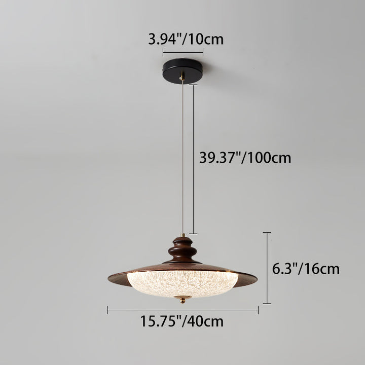 Lámpara colgante LED redonda de acrílico con efecto de madera vintage tradicional para sala de estar 