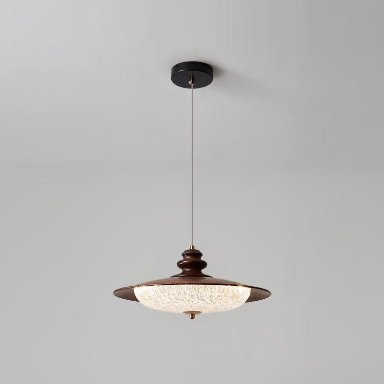 Lámpara colgante LED redonda de acrílico con efecto de madera vintage tradicional para sala de estar 