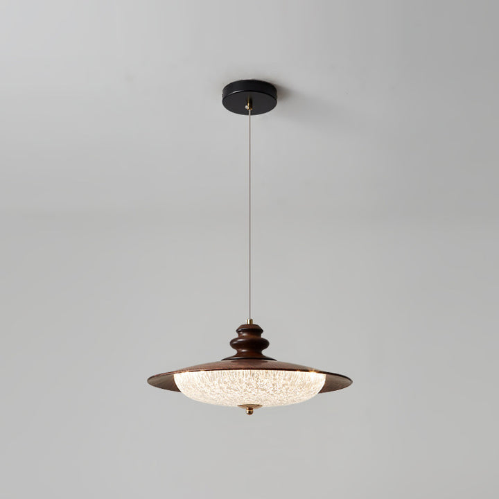 Lámpara colgante LED redonda de acrílico con efecto de madera vintage tradicional para sala de estar 