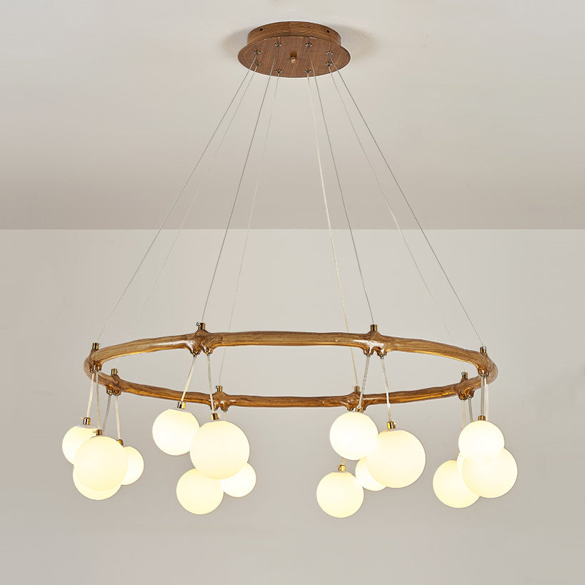 Traditioneller Vintage-Astharzring Acrylkugel-Schirm 6/8/10/12/16-Licht Kronleuchter für Wohnzimmer 