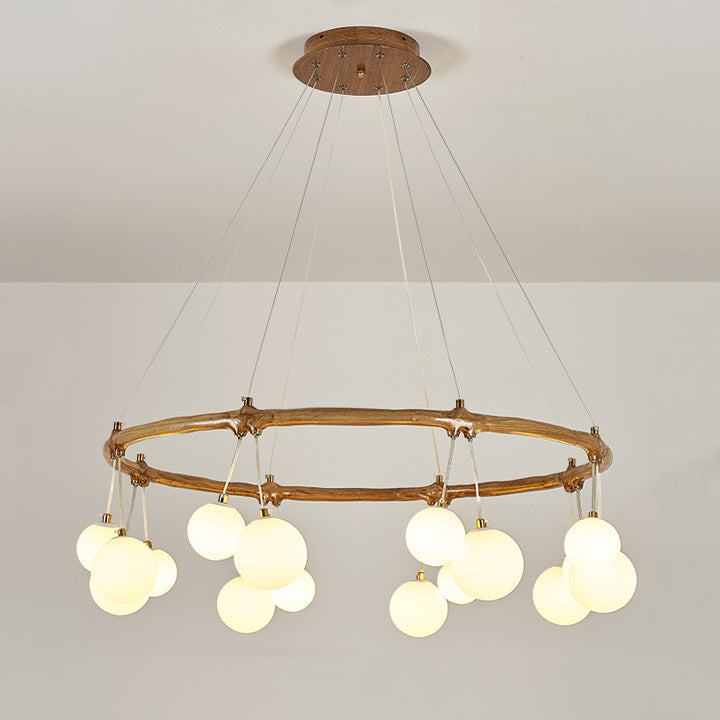 Traditioneller Vintage-Astharzring Acrylkugel-Schirm 6/8/10/12/16-Licht Kronleuchter für Wohnzimmer 