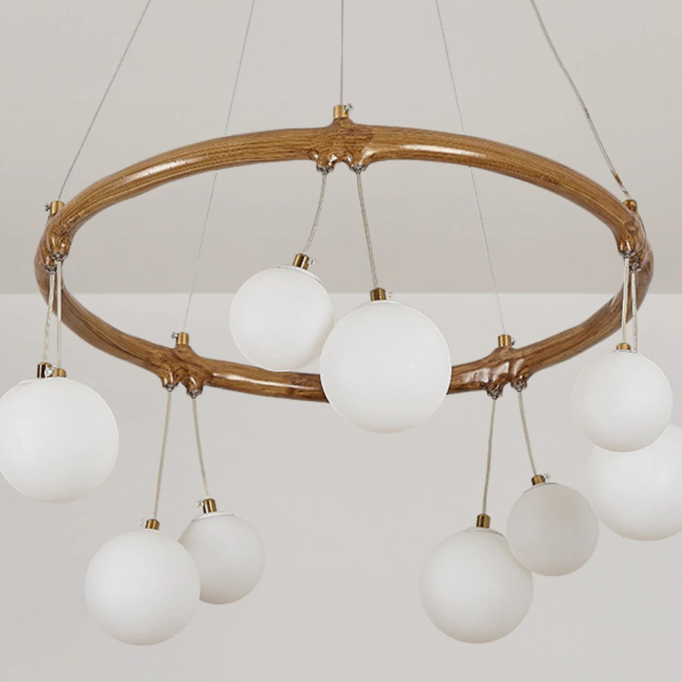 Traditioneller Vintage-Astharzring Acrylkugel-Schirm 6/8/10/12/16-Licht Kronleuchter für Wohnzimmer 