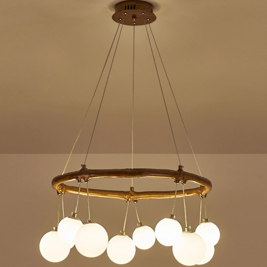 Traditioneller Vintage-Astharzring Acrylkugel-Schirm 6/8/10/12/16-Licht Kronleuchter für Wohnzimmer 