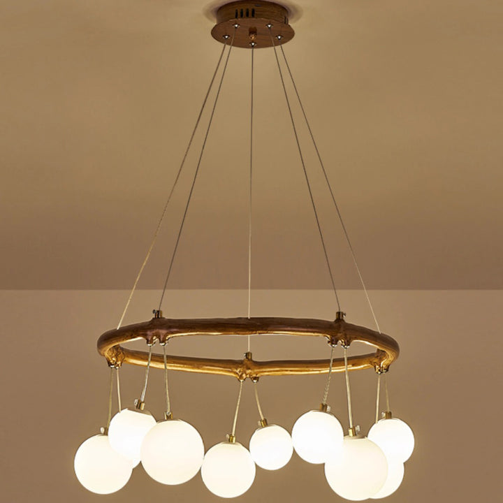 Traditioneller Vintage-Astharzring Acrylkugel-Schirm 6/8/10/12/16-Licht Kronleuchter für Wohnzimmer 