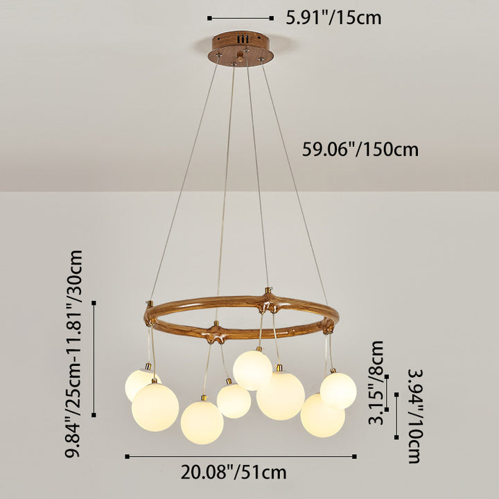 Traditional Vintage Branch Resin Ring Acrylic Ball Shade 6/8/10/12/16-Light Chandelier For Living Room
