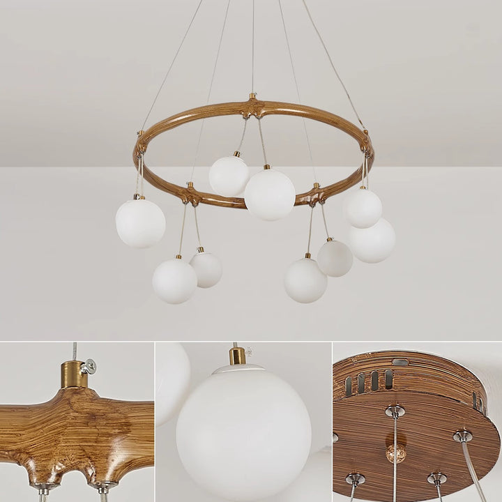 Traditioneller Vintage-Astharzring Acrylkugel-Schirm 6/8/10/12/16-Licht Kronleuchter für Wohnzimmer 