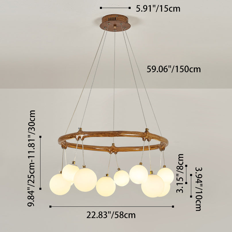 Traditioneller Vintage-Astharzring Acrylkugel-Schirm 6/8/10/12/16-Licht Kronleuchter für Wohnzimmer 