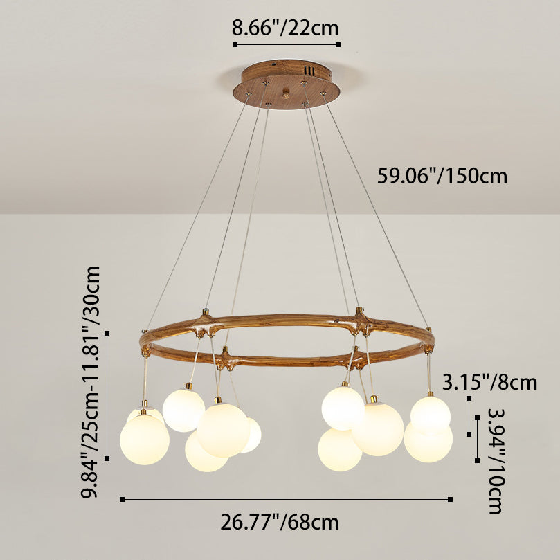 Traditioneller Vintage-Astharzring Acrylkugel-Schirm 6/8/10/12/16-Licht Kronleuchter für Wohnzimmer 