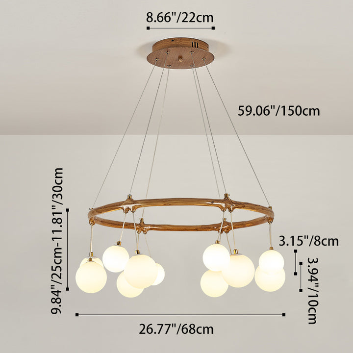 Traditioneller Vintage-Astharzring Acrylkugel-Schirm 6/8/10/12/16-Licht Kronleuchter für Wohnzimmer 