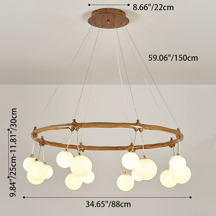 Traditioneller Vintage-Astharzring Acrylkugel-Schirm 6/8/10/12/16-Licht Kronleuchter für Wohnzimmer 