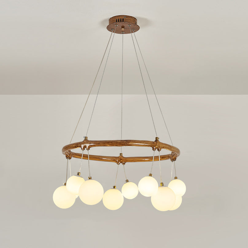 Traditioneller Vintage-Astharzring Acrylkugel-Schirm 6/8/10/12/16-Licht Kronleuchter für Wohnzimmer 