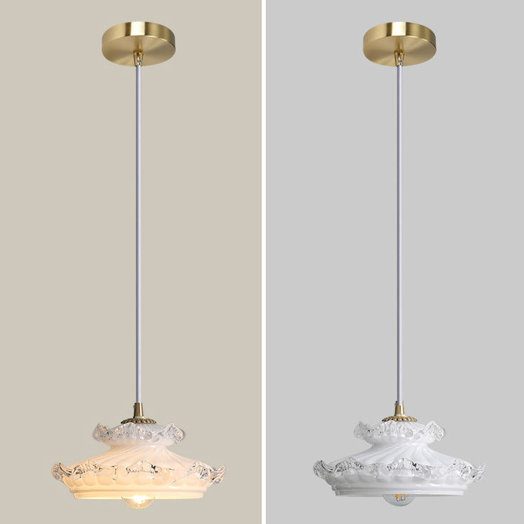 Traditionelle französische Messing-Blumenglas-Lampenschirm 1-Licht-Pendelleuchte für das Wohnzimmer 