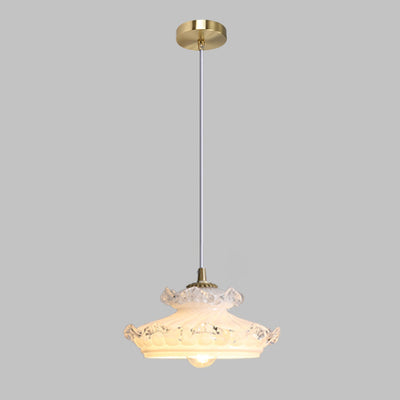 Traditionelle französische Messing-Blumenglas-Lampenschirm 1-Licht-Pendelleuchte für das Wohnzimmer 