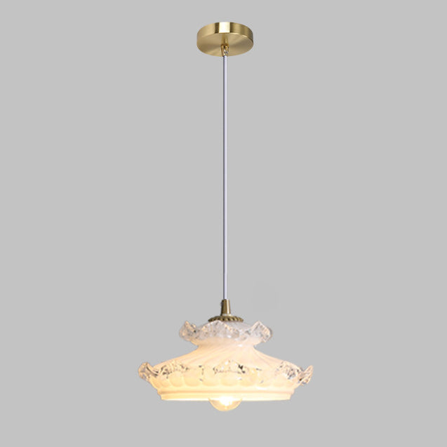 Traditionelle französische Messing-Blumenglas-Lampenschirm 1-Licht-Pendelleuchte für das Wohnzimmer 