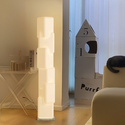 Lámpara de pie LED con base de mármol en bloque cuadrado PE de simplicidad contemporánea para dormitorio 