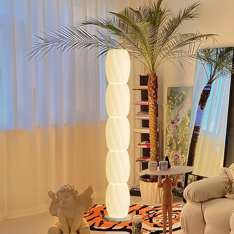 Lámpara de pie LED con base de mármol y pantalla de algodón PE de simplicidad contemporánea para dormitorio 