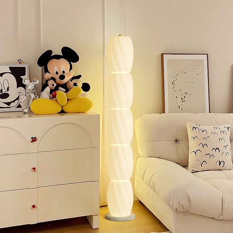 Lámpara de pie LED con base de mármol y pantalla de algodón PE de simplicidad contemporánea para dormitorio 