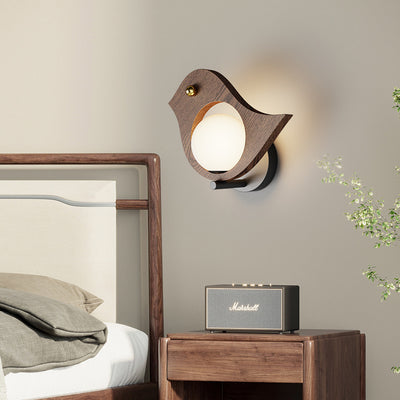 مصباح حائط LED بتصميم عصري على شكل طائر حوت حديدي بتأثير خشبي مزيف لغرفة النوم 
