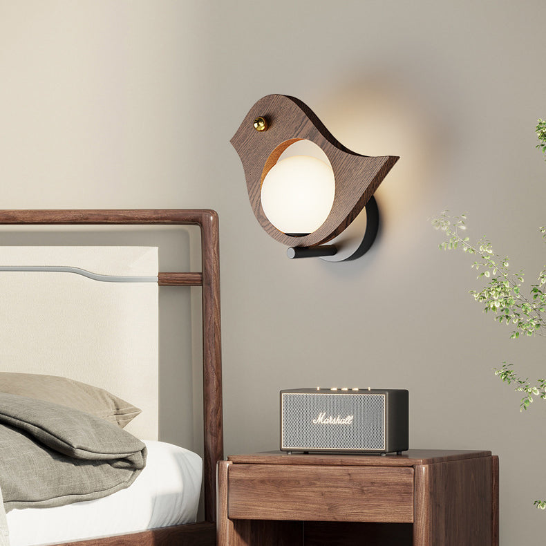 مصباح حائط LED بتصميم عصري على شكل طائر حوت حديدي بتأثير خشبي مزيف لغرفة النوم 