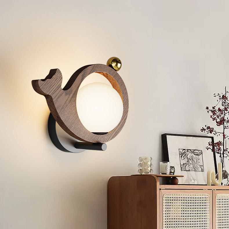 مصباح حائط LED بتصميم عصري على شكل طائر حوت حديدي بتأثير خشبي مزيف لغرفة النوم 