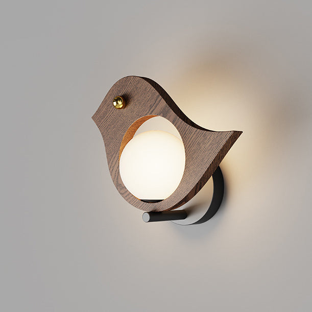 مصباح حائط LED بتصميم عصري على شكل طائر حوت حديدي بتأثير خشبي مزيف لغرفة النوم 