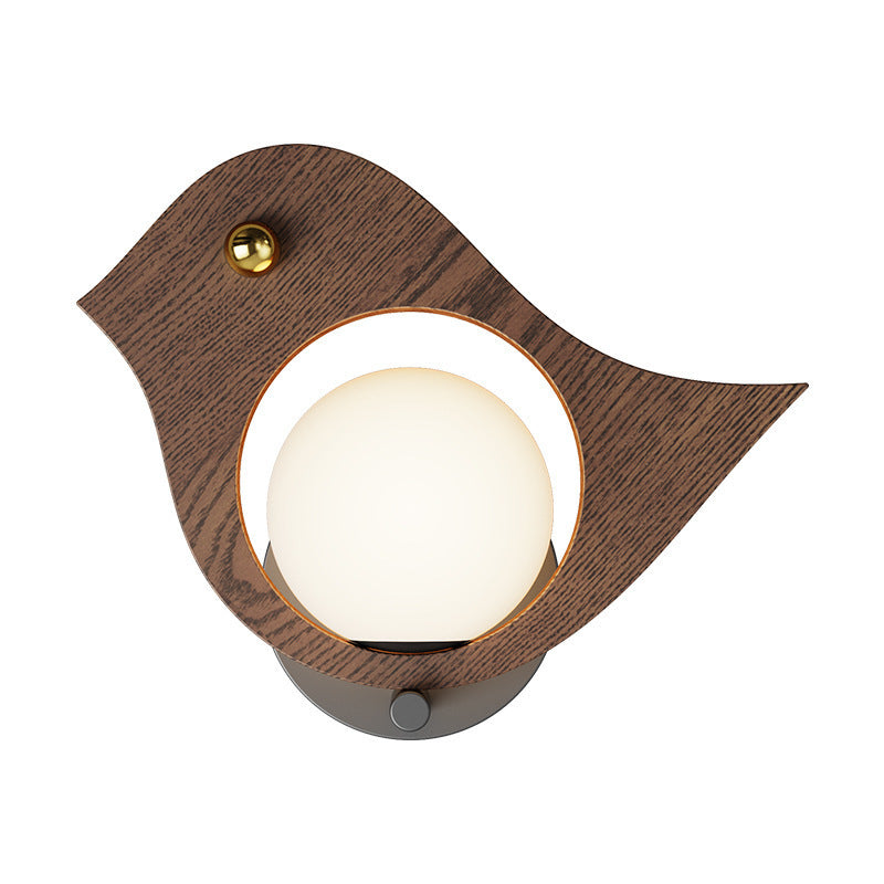 مصباح حائط LED بتصميم عصري على شكل طائر حوت حديدي بتأثير خشبي مزيف لغرفة النوم 
