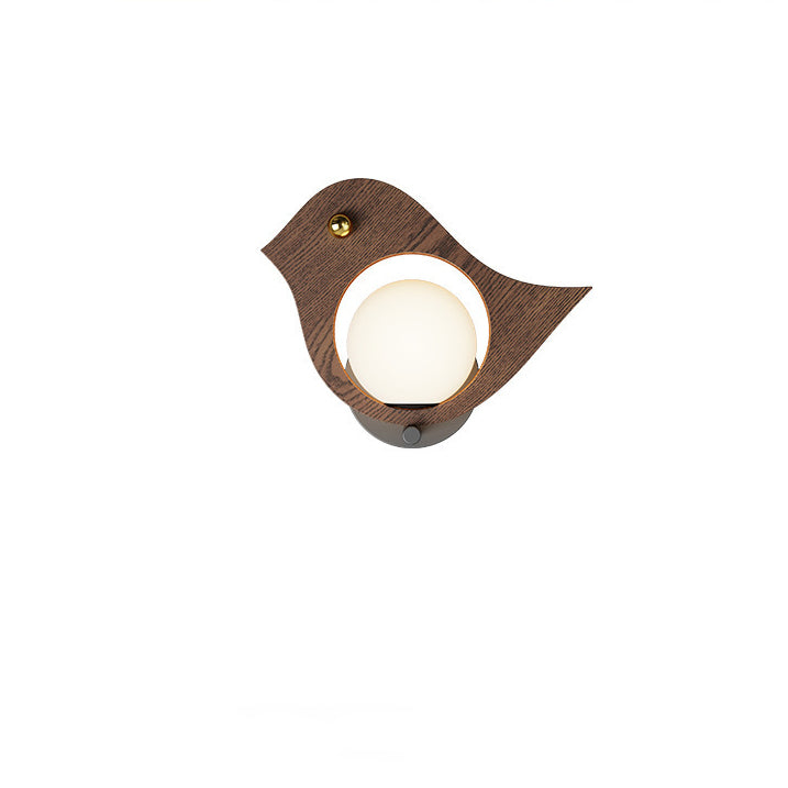 Contemporary Creative Animal Bird Whale Iron Faux Woodgrain LED Wall Sconce Lamp For Bedroom