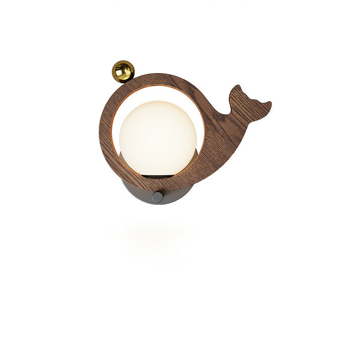 Contemporary Creative Animal Bird Whale Iron Faux Woodgrain LED Wall Sconce Lamp For Bedroom