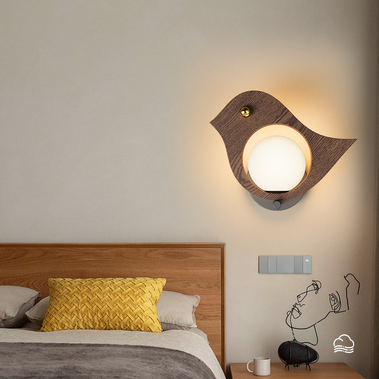 مصباح حائط LED بتصميم عصري على شكل طائر حوت حديدي بتأثير خشبي مزيف لغرفة النوم 