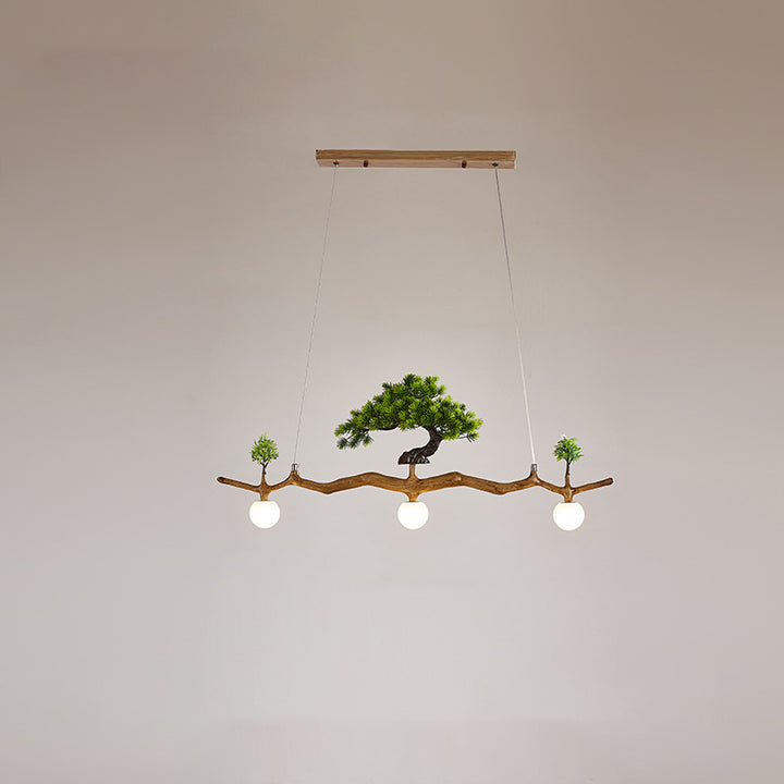 Traditionelle chinesische Zen-Harz-Hardware-Zweig-Kiefer-Baum-Dekoration 3-Licht-Kronleuchter Insellicht für Wohnzimmer 